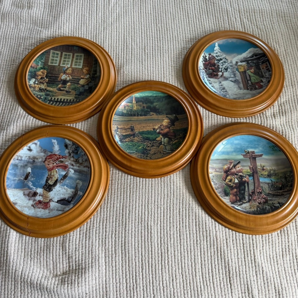 Goebel Hummel Framed Collector Plates Set 5 Kids Brown‎ Vintage Decor Germany